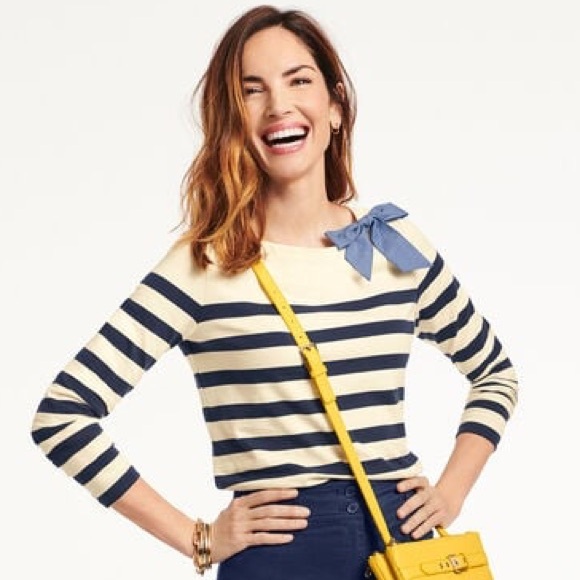 Talbots Chambray Bow Stripe Top - Picture 2 of 7